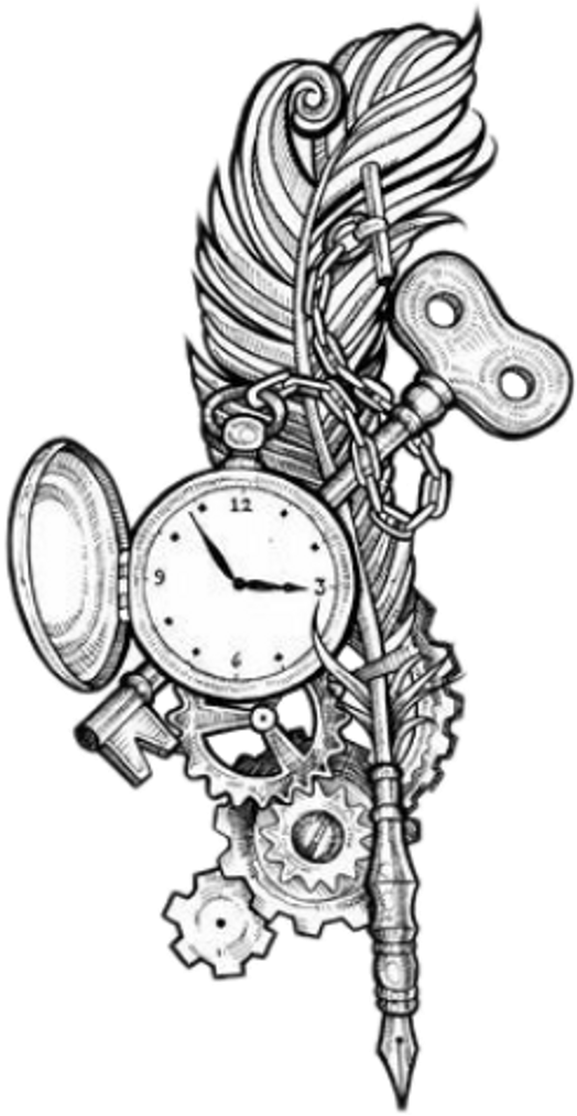 Feather Feathertattoo Pocketwatch Key Tattoodesign - Steampunk Tattoo Sketch, HD Png Download - Transparent PNG Free Download