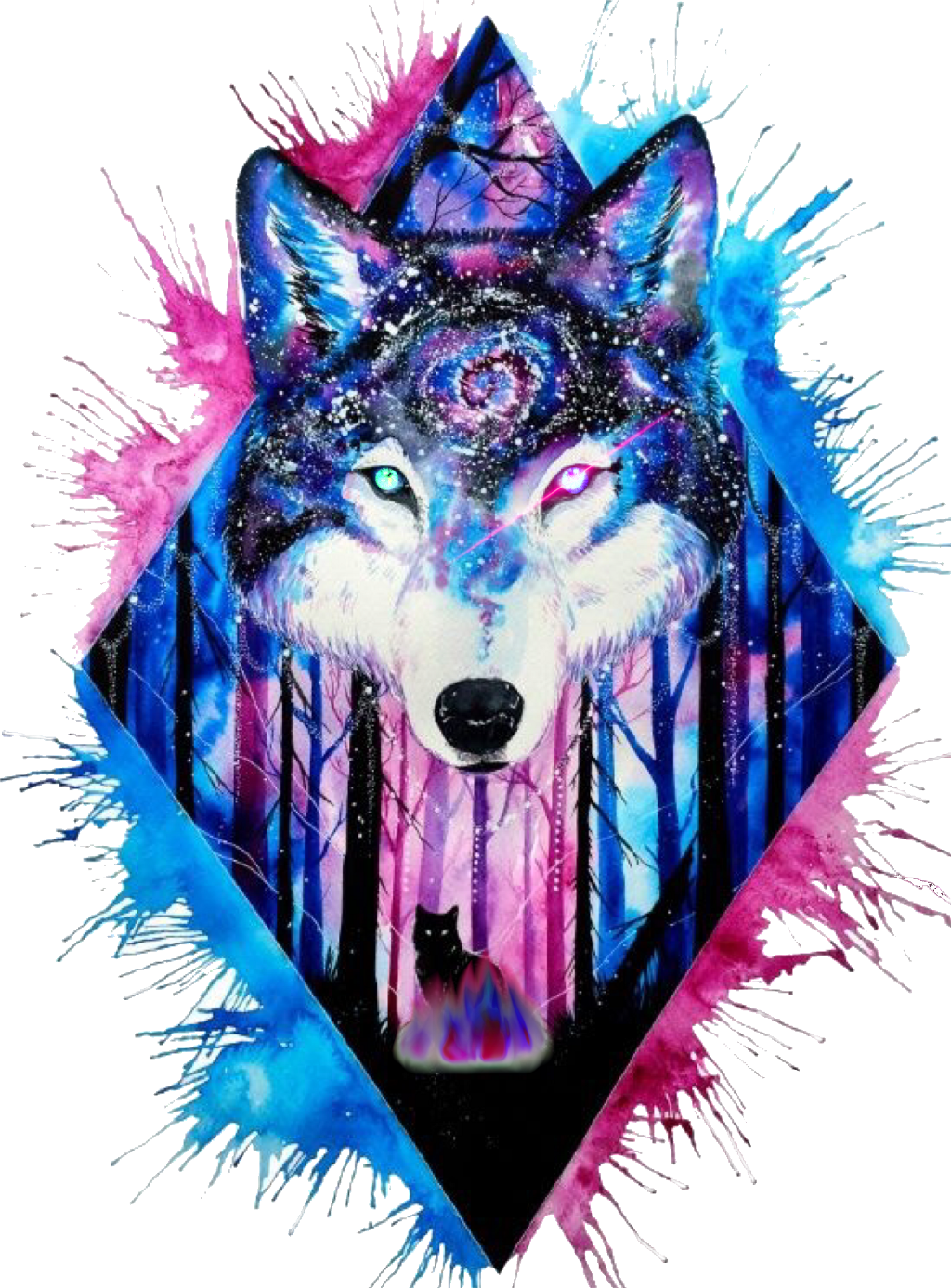 Wolves Clipart Galaxy, Wolves Galaxy Transparent Free - Watercolor Wolf Tattoo, HD Png Download - Transparent PNG Free Download