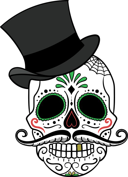 Skull Tattoo Transparent Image - Day Of The Dead Skeleton Head, HD Png Download - Transparent PNG Free Download
