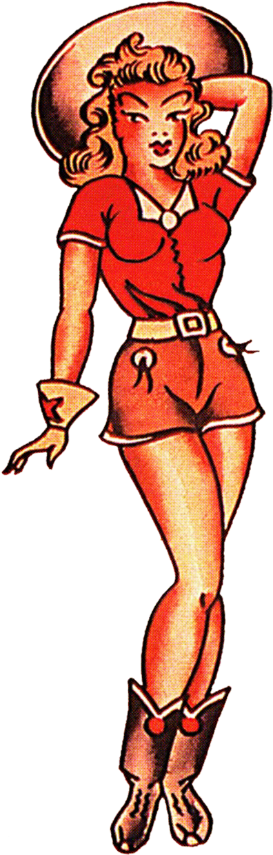 Sailor Jerry Vintage Tattoo Designs, Red Cow Girl, - Sailor Jerry Pin Up Girl Flash, HD Png Download - Transparent PNG Free Download