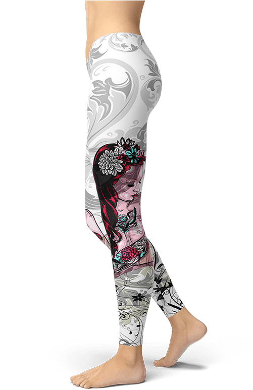 Black White Tattoo Girl Leggings Yoga Pants Sports - Leggings, HD Png Download - Transparent PNG Free Download