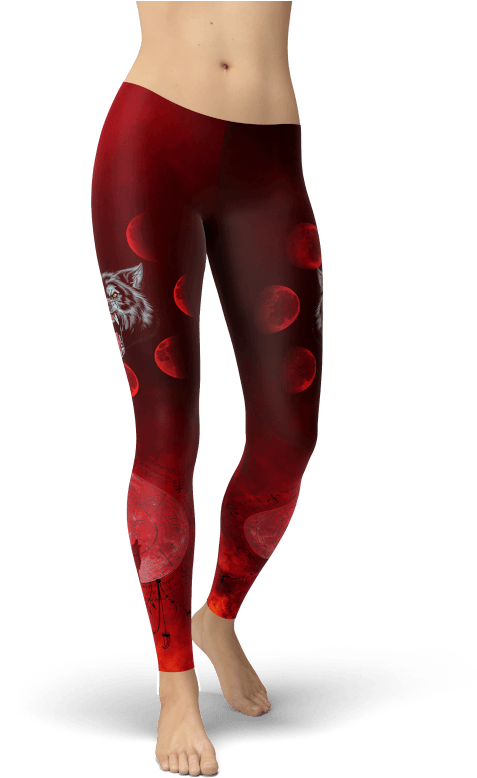 Red Moon Wolf Leggings Yoga Gym Sports Fitness Pants - Leggings, HD Png Download - Transparent PNG Free Download