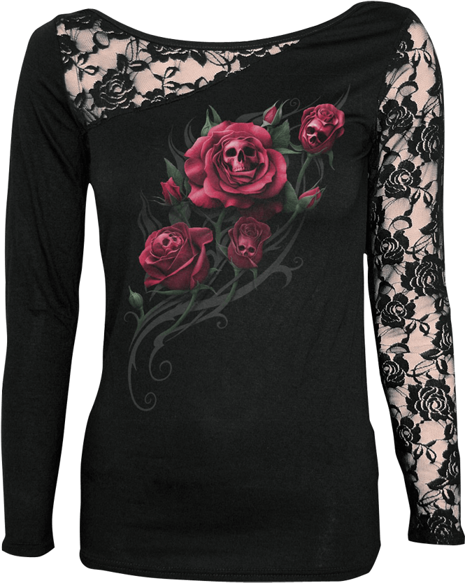 Death Rose Lace Sleeve Shirt - Lace Rose And Skull Tattoo, HD Png Download - Transparent PNG Free Download