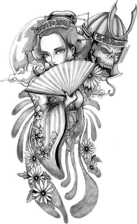 Tattoo Geisha Samurai Drawing - Japanese Samurai Tattoo Design, HD Png Download - Transparent PNG Free Download