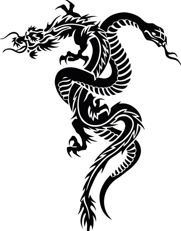 Visual Arts,silhouette,art - Snake And Dragon Tattoo, HD Png Download - Transparent PNG Free Download