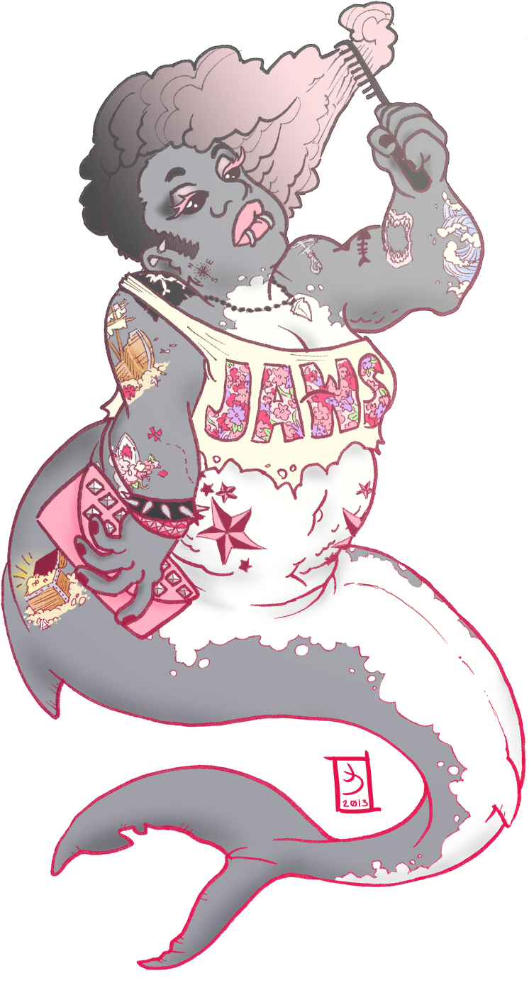 Illustration Art Spikes Piercings Tattoos Shark Studs - Great White Shark Mermaid, HD Png Download - Transparent PNG Free Download
