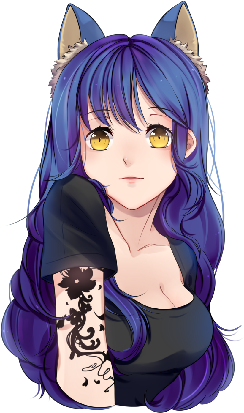 Tattoo Anime Cat Girl - Purple Anime Cat Girl, HD Png Download - Transparent PNG Free Download
