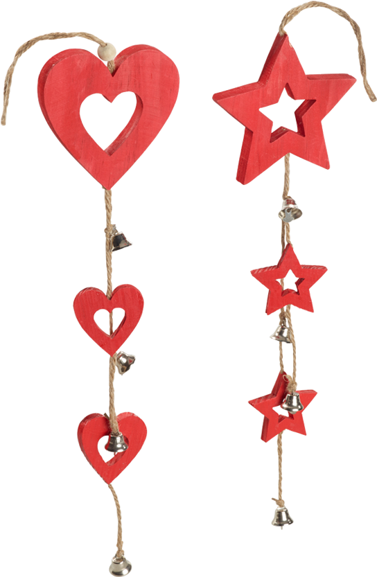Wooden Stars / Heart String With Bell Decoration, 2-fold - Heart, HD Png Download - Transparent PNG Free Download