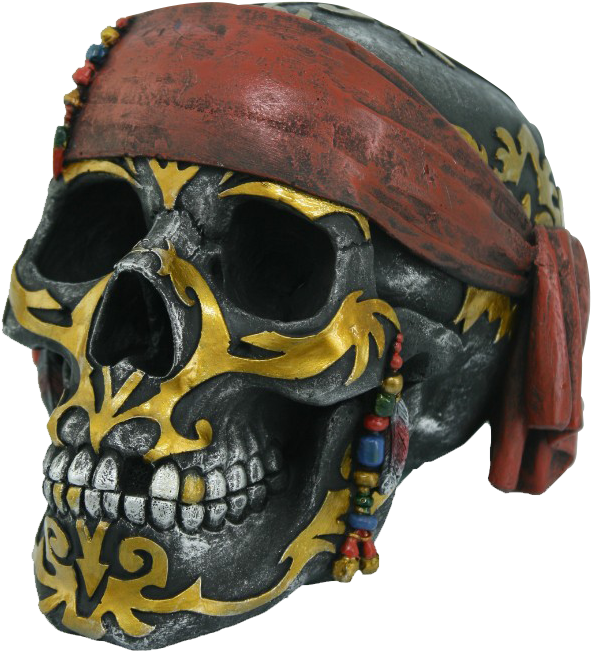 Gold Tattoo Pirate Skull Statue - Skull, HD Png Download - Transparent PNG Free Download
