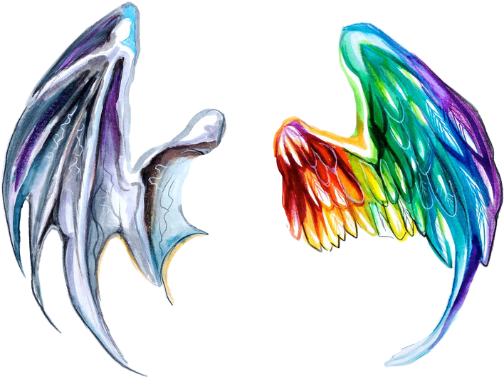 #dragon #dragons #dragonwings #dragonwing #angel #anegls - Devil And Angel Wings, HD Png Download - Transparent PNG Free Download