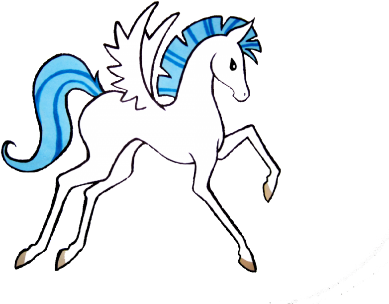 Girly Cartoon Pegasus With Blue Mane And Tail Tattoo - Cartoon Pegasus Png, Transparent - Transparent PNG Free Download