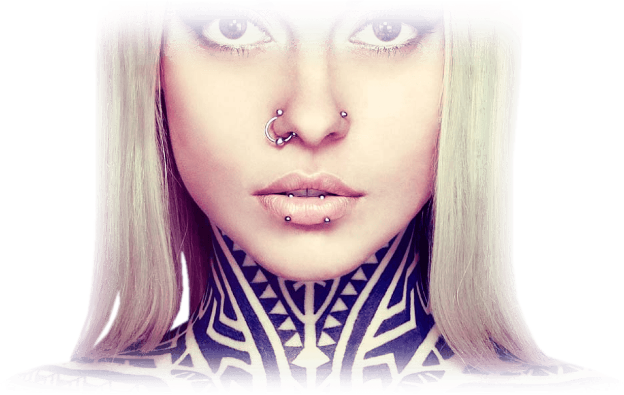 Tattoo Woman Inked Body Piercing Neck - Portrait Piercing, HD Png Download - Transparent PNG Free Download
