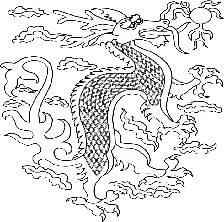 Outline Folk-style Chinese Dragon And Shining Sun Tattoo, HD Png Download - Transparent PNG Free Download