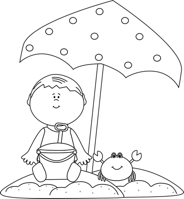 Black And White Boy Playing On The Beach Clip Art - My Cute Graphics Summer Black And White - Free Transparent PNG Clipart Images Download. - Transparent PNG Free Download