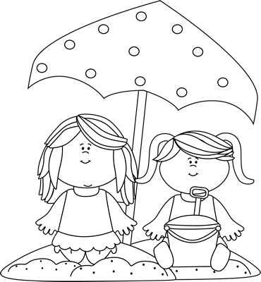 Black And White Girls Playing In The Sand Clip Art - Summer Vacations Clipart Image Black And White - Free Transparent PNG Clipart Images Download. - Transparent PNG Free Download