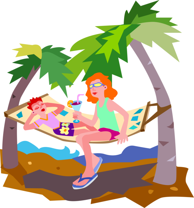 Vector Illustration Of Relaxing On Hammock Between - Vector Graphics - Free Transparent PNG Clipart Images Download. - Transparent PNG Free Download