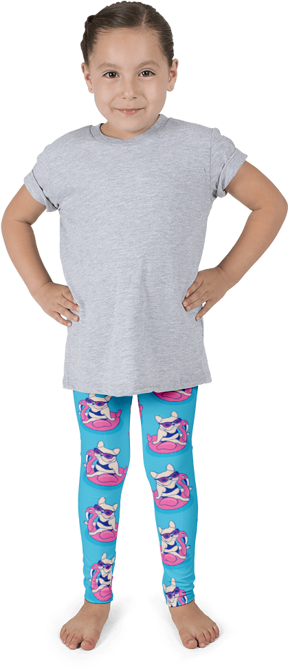 Frenchie Enjoys Summer On Flamingo Pool Float Kid's - Imagineavalon Kinder Kuh Leggins, Coole Kids Leggins, - Free Transparent PNG Clipart Images Download. - Transparent PNG Free Download