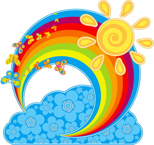 Summer Landscape With Rainbow, Butterflies And Flowers - Imagens De Arco Iris Clipart - Free Transparent PNG Clipart Images Download. - Transparent PNG Free Download