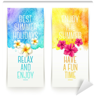 Summer Holidays Watercolor Banners With Tropical Flowers - Летние Иллюстрации Transparent PNG - 400x400 - Free Download on - Transparent PNG Free Download