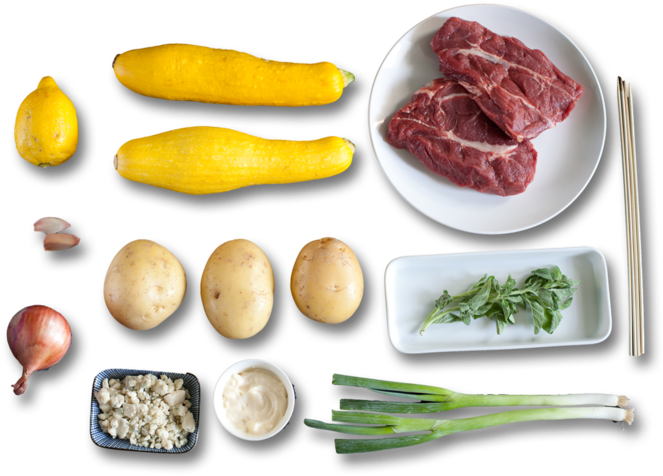 Steak & Summer Squash Kabobs With Blue Cheese Potato - Salad Transparent PNG - 700x620 - Free Download on - Transparent PNG Free Download