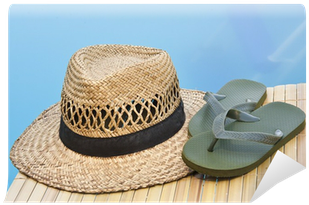 Summer Hat And Flip Flops At Poolside Wall Mural • - Sandal Transparent PNG - 400x400 - Free Download on - Transparent PNG Free Download