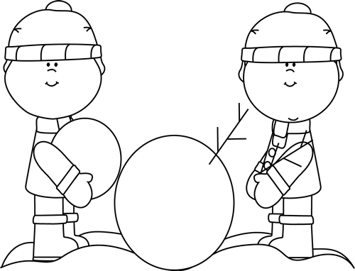 Black And White Kids Building A Snowman - Cute Winter Clip Art Black And White - Free Transparent PNG Clipart Images Download. - Transparent PNG Free Download