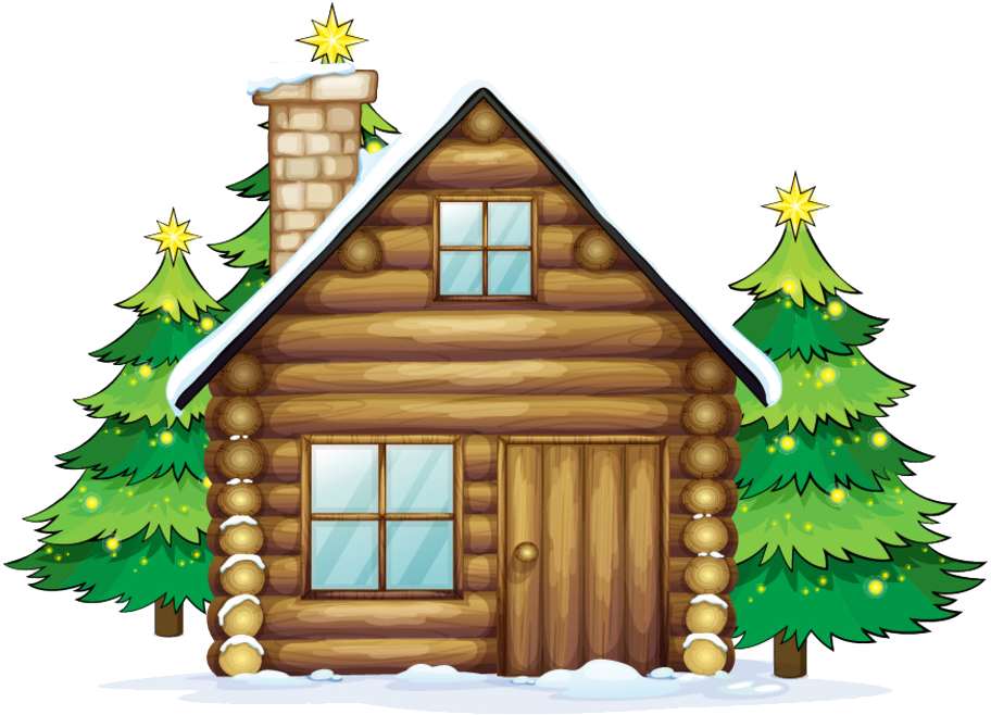 Santa Claus Reindeer Christmas Clip Art - Illustration Of A Wooden Hou Note Cards (pk Of 20) - Free Transparent PNG Clipart Images Download. - Transparent PNG Free Download