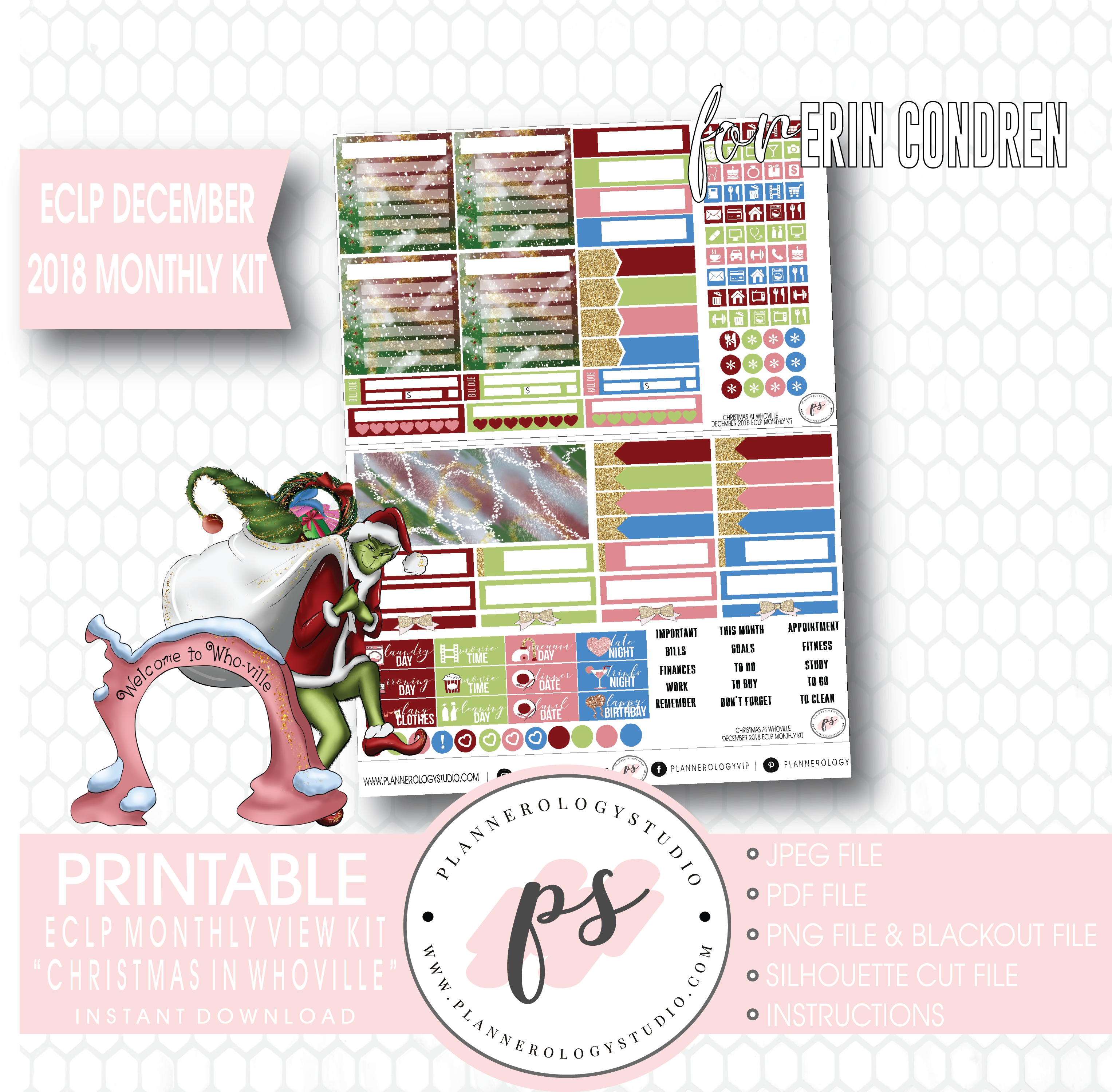 Christmas At Whoville December 2018 Monthly View Kit - Free Planner Sticker Printables Winter Transparent PNG - 3067x3000 - Free Download on - Transparent PNG Free Download
