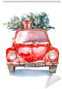Watercolor Retro Car With Gift Box And Christmas Tree - Watercolor Christmas Tree Png Transparent PNG - 400x400 - Free Download on - Transparent PNG Free Download