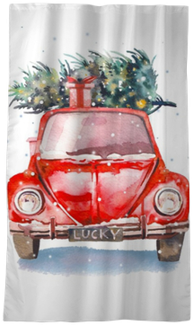 Watercolor Retro Car With Gift Box And Christmas Tree - Watercolor Christmas Tree Png Transparent PNG - 400x400 - Free Download on - Transparent PNG Free Download