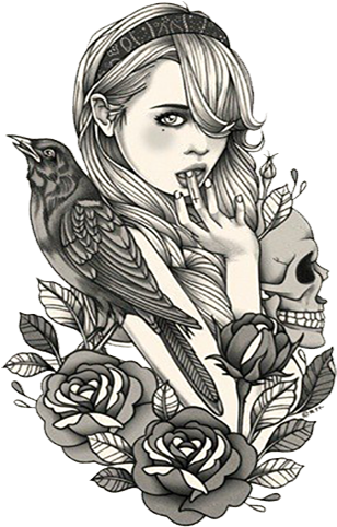 Gray Drawing Watercolor - Pin Up Girl Skull Transparent PNG - 500x595 - Free Download on - Transparent PNG Free Download