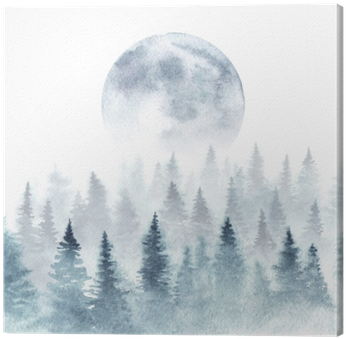 Landscape Of A Winter Forest And Rising Moon - Moon Watercolor Forest Transparent PNG - 400x400 - Free Download on - Transparent PNG Free Download