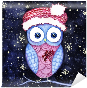 Cute Owl In The Santas Hat And Dogberry Winter Night - Duvar Kağıtları Şirin Bilgisayara Transparent PNG - 400x400 - Free Download on - Transparent PNG Free Download