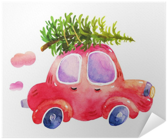 Watercolor Winter Retro Car With Christmas Tree Illustrations - Christmas Tree On Car Drawing Transparent PNG - 400x400 - Free Download on - Transparent PNG Free Download