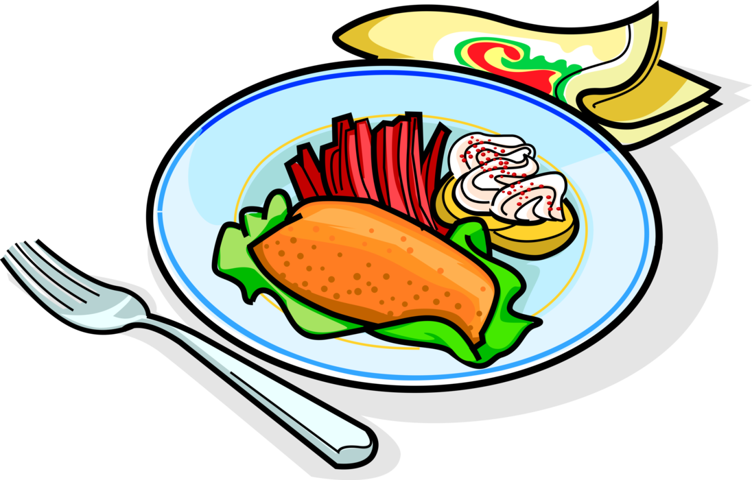 Vector Illustration Of Russian Cuisine Garnished Fried - Dinner Clipart - Free Transparent PNG Clipart Images Download. - Transparent PNG Free Download