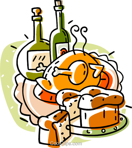 Roast Turkey With Bottles Of Wine Royalty Free Vector - Dinner Clipart - Free Transparent PNG Clipart Images Download. - Transparent PNG Free Download