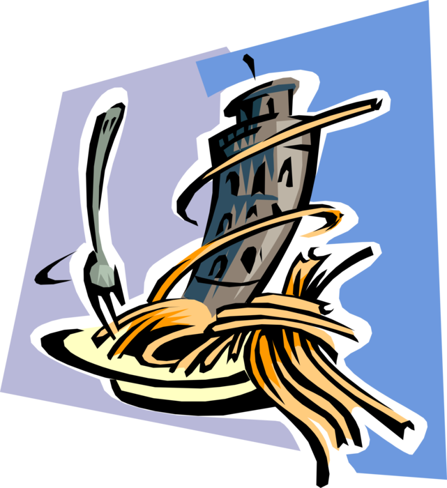 Vector Illustration Of Italian Pasta Spaghetti Dinner - Leaning Tower Of Pisa Clipart - Free Transparent PNG Clipart Images Download. - Transparent PNG Free Download