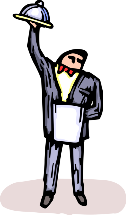 Vector Illustration Of Restaurant Waiter Carries Dinner - Cartoon - Free Transparent PNG Clipart Images Download. - Transparent PNG Free Download