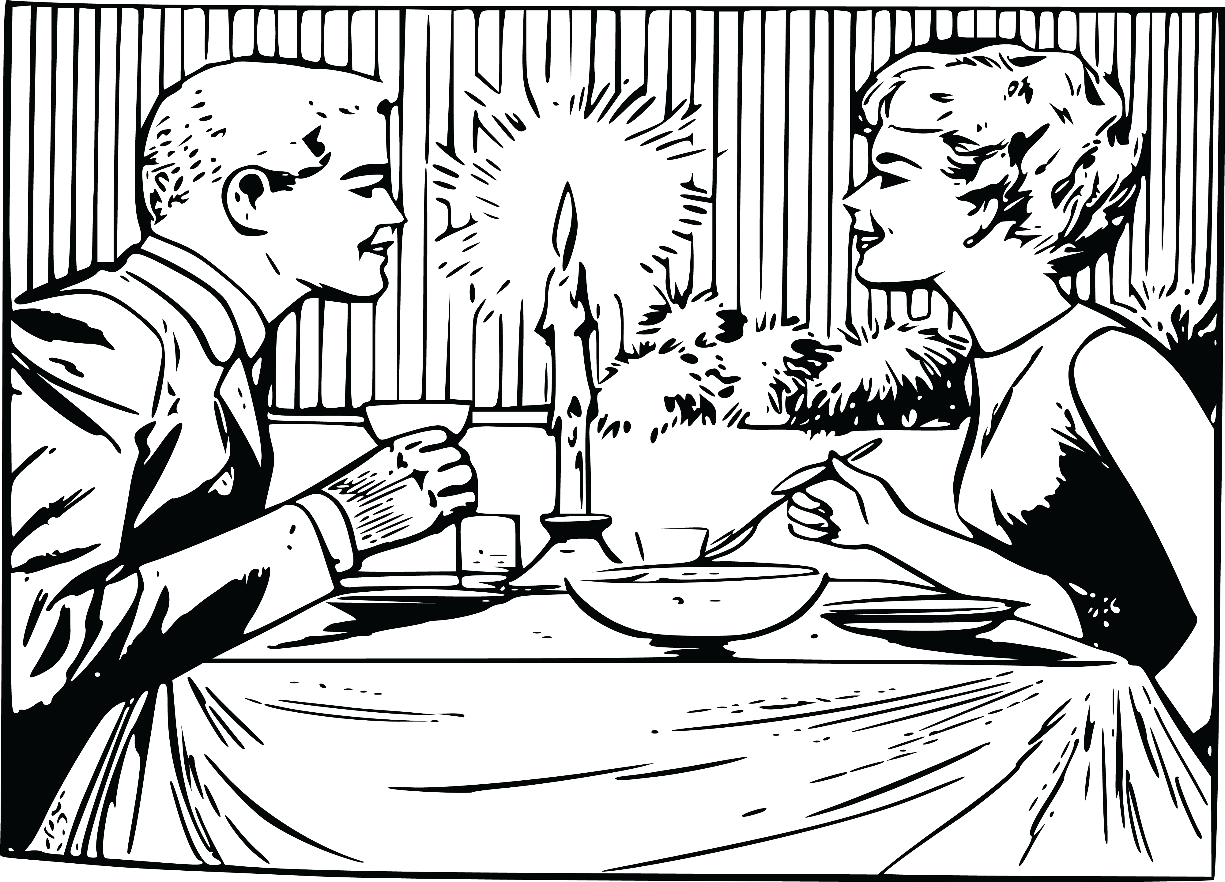 Free Clipart Of A Retro Couple Eating Dinner On A Date, - Dating Couple First Date, HD Png Download - Transparent PNG Free Download