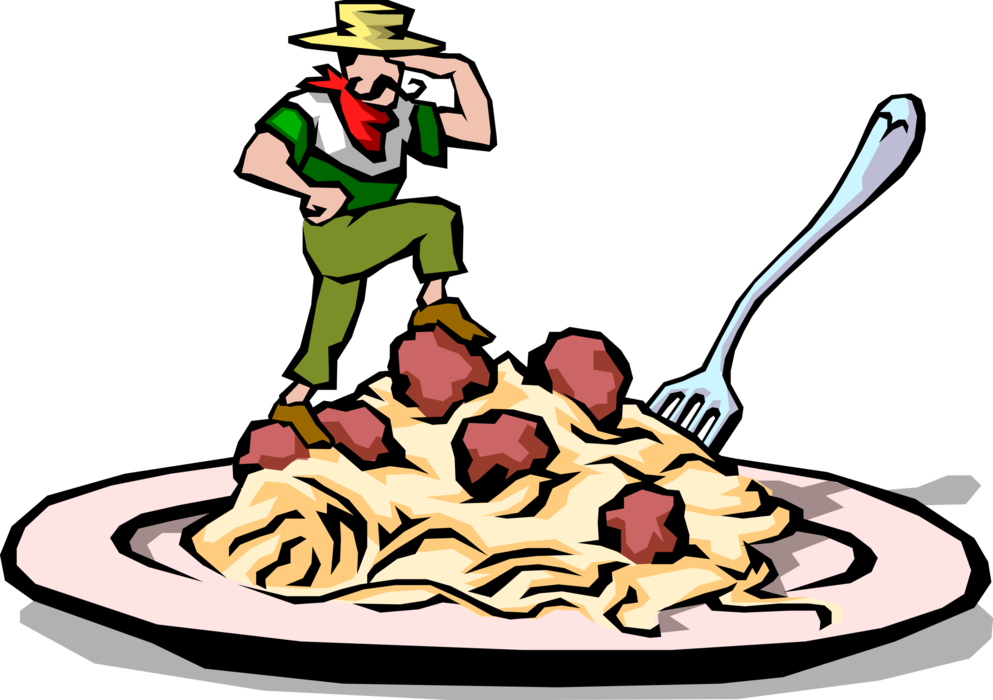 Vector Illustration Of Italian Cuisine Chef Conquers - Spaghetti Dinner Clip Art, HD Png Download - Transparent PNG Free Download