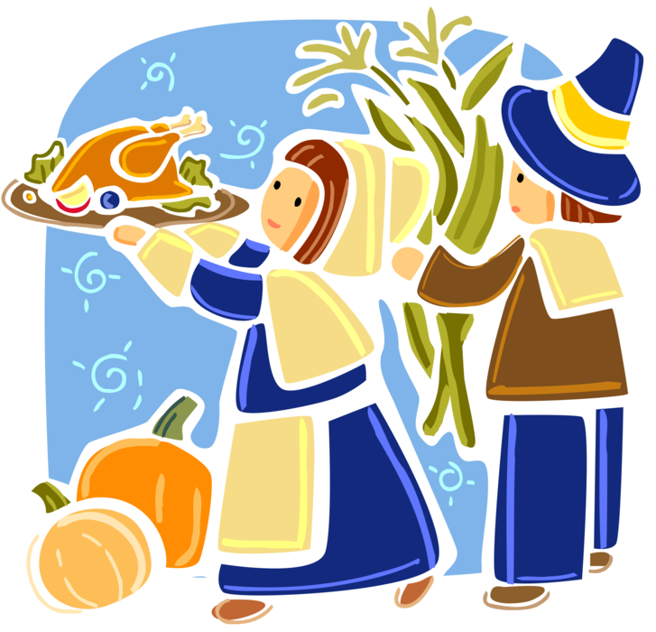 Vector Illustration Of Mayflower Pilgrim Pioneers Celebrate - Thanksgiving With Blue Clip Art, HD Png Download - Transparent PNG Free Download