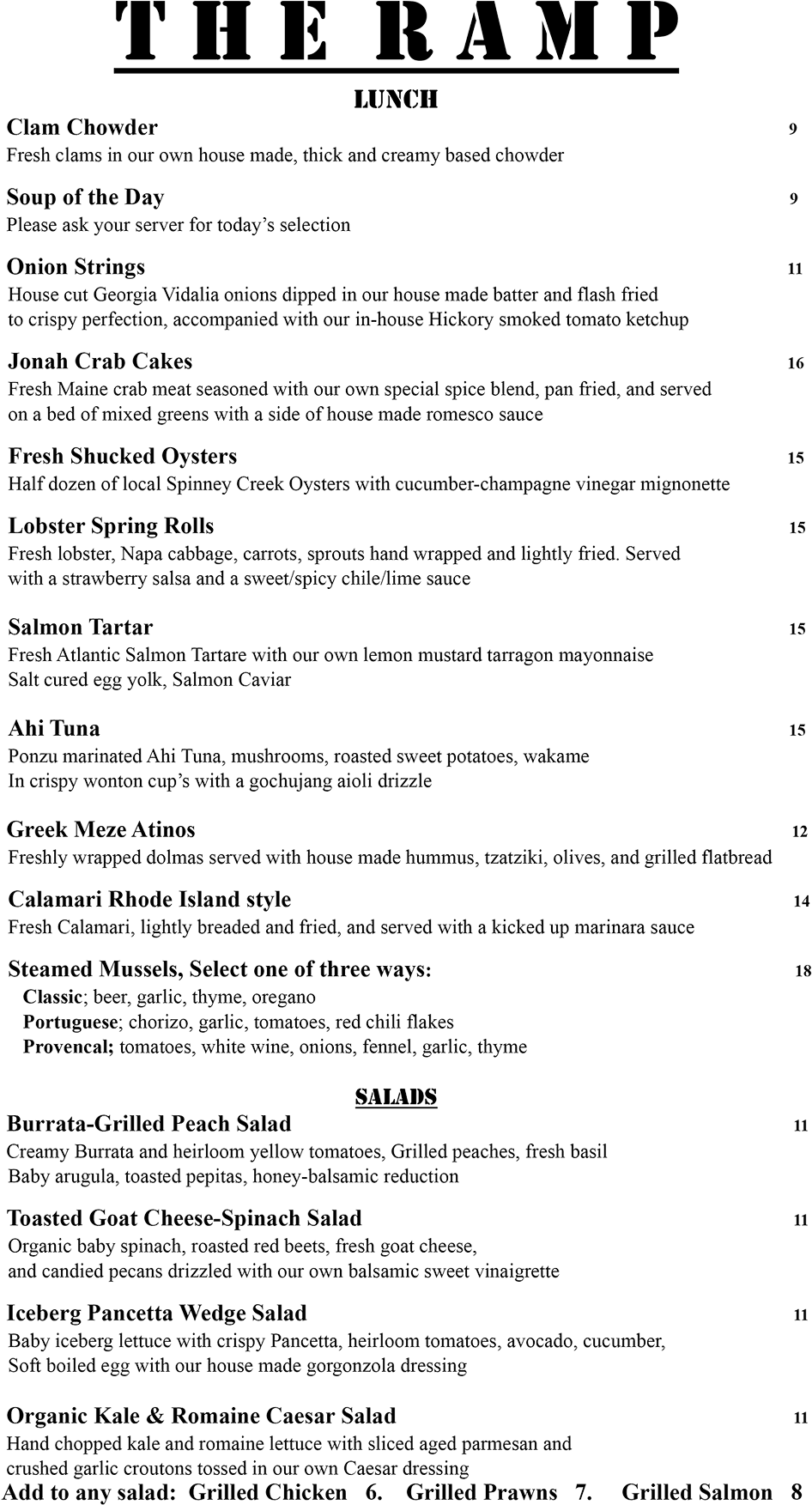 Kennebunkport Restaurant Dinner Menu - Ramp Bar And Grill Kennebunkport, HD Png Download - Transparent PNG Free Download