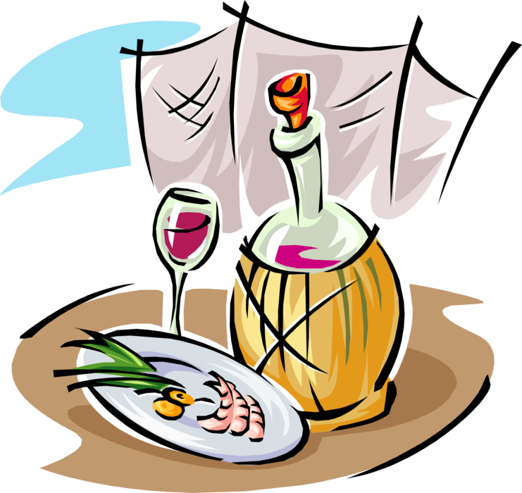 Vector Illustration Of Italian Red Wine With Seafood - Essen Clipart, HD Png Download - Transparent PNG Free Download
