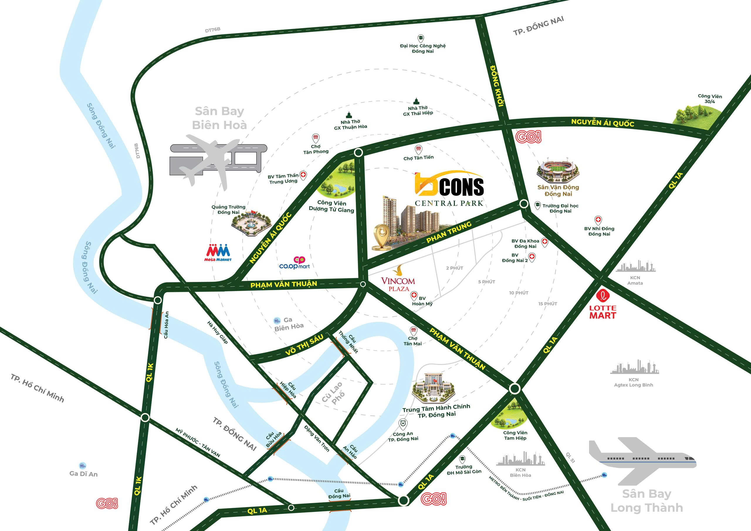 Vị trí dự án Bcons Central Park trung tâm thành phố Đồng Nai