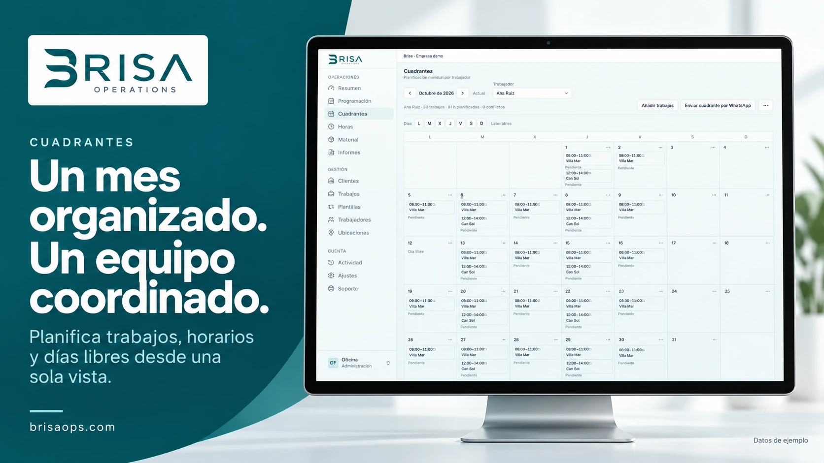 Cuadrantes mensuales de planificación en Brisa