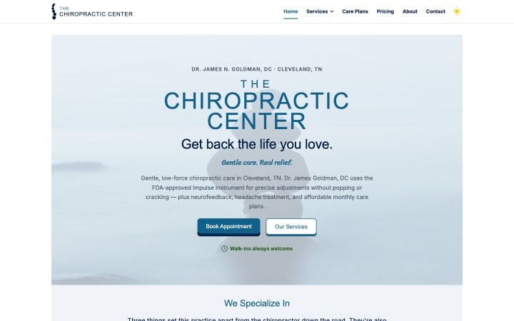 The Chiropractic Center website after the rebuild