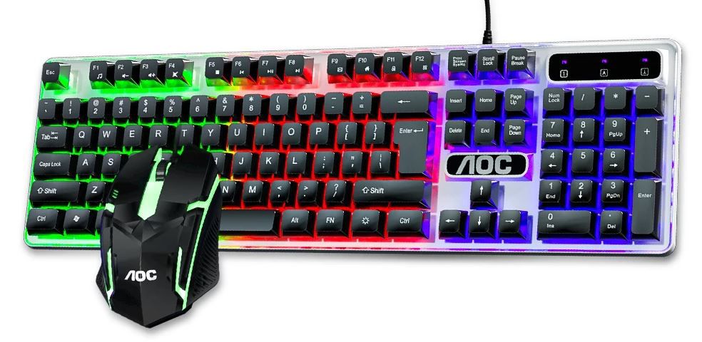 AOC KM100 Wired RGB Keyboard and Mouse Set - USB, for Desktop & Laptop
