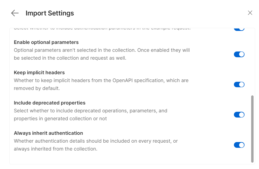 Postman Import Always inherit authentication Setting