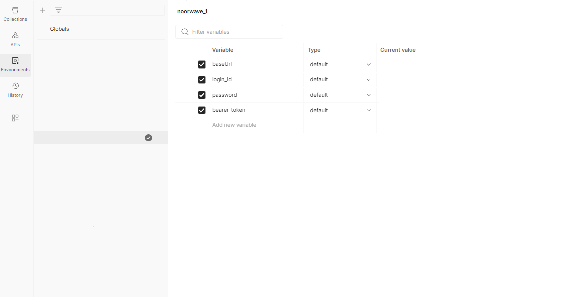 Postman Environments Setting Tab