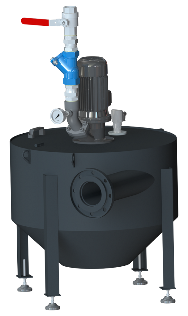 Vue 3D bac de relevage cylindrique avec pompe